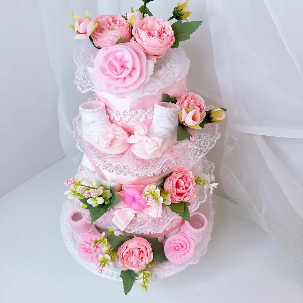 Baby Girl Diaper Cake, Flowers Baby Shower